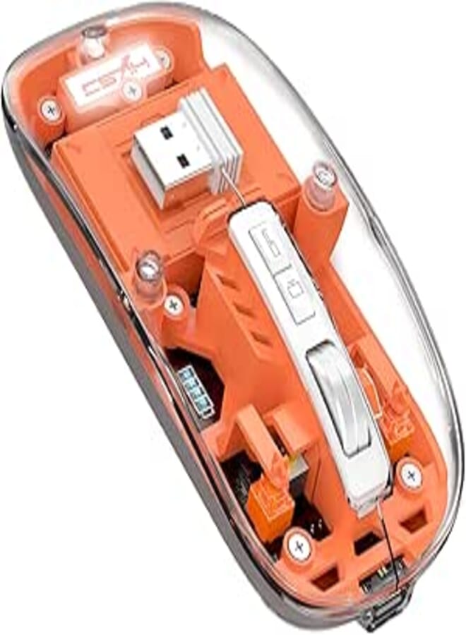 A.JAZZ Wireless Bluetooth5.1&2.4G Mini Lightweight Mouse,Transparent Clear Cool,Rechargeable Silent Computer Mice,Nano USB C Receiver,LED Battery Magic Silm For Office/PC/Mac/Laptop/Apple/ipad(Orange)
